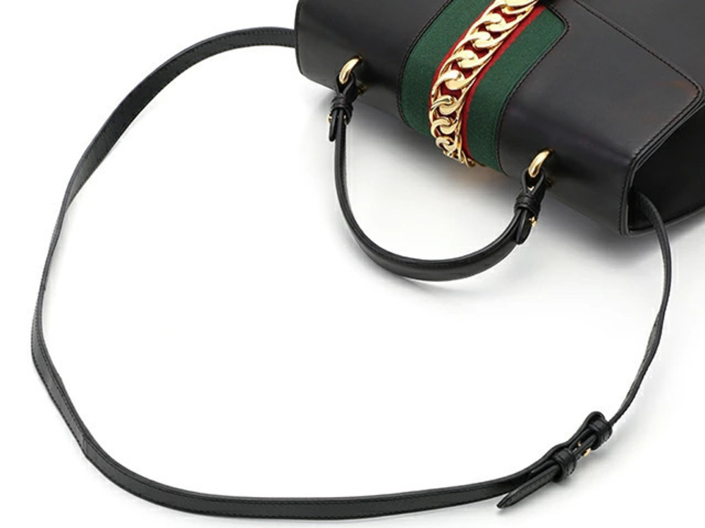 Gucci Bag Black Shoulder Red Green Sylvie Calfskin Red Green